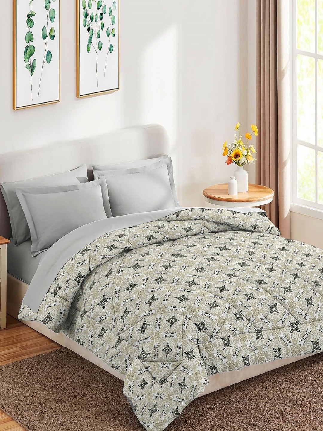 

bsb home Grey & Black Floral Microfiber Mild Winter 210 GSM Single Bed Comforter