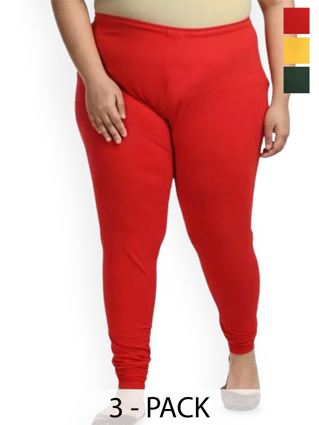 

URBAN KANYA Pack Of 3 Mid-Rise Churidar-Length Leggings, Yellow