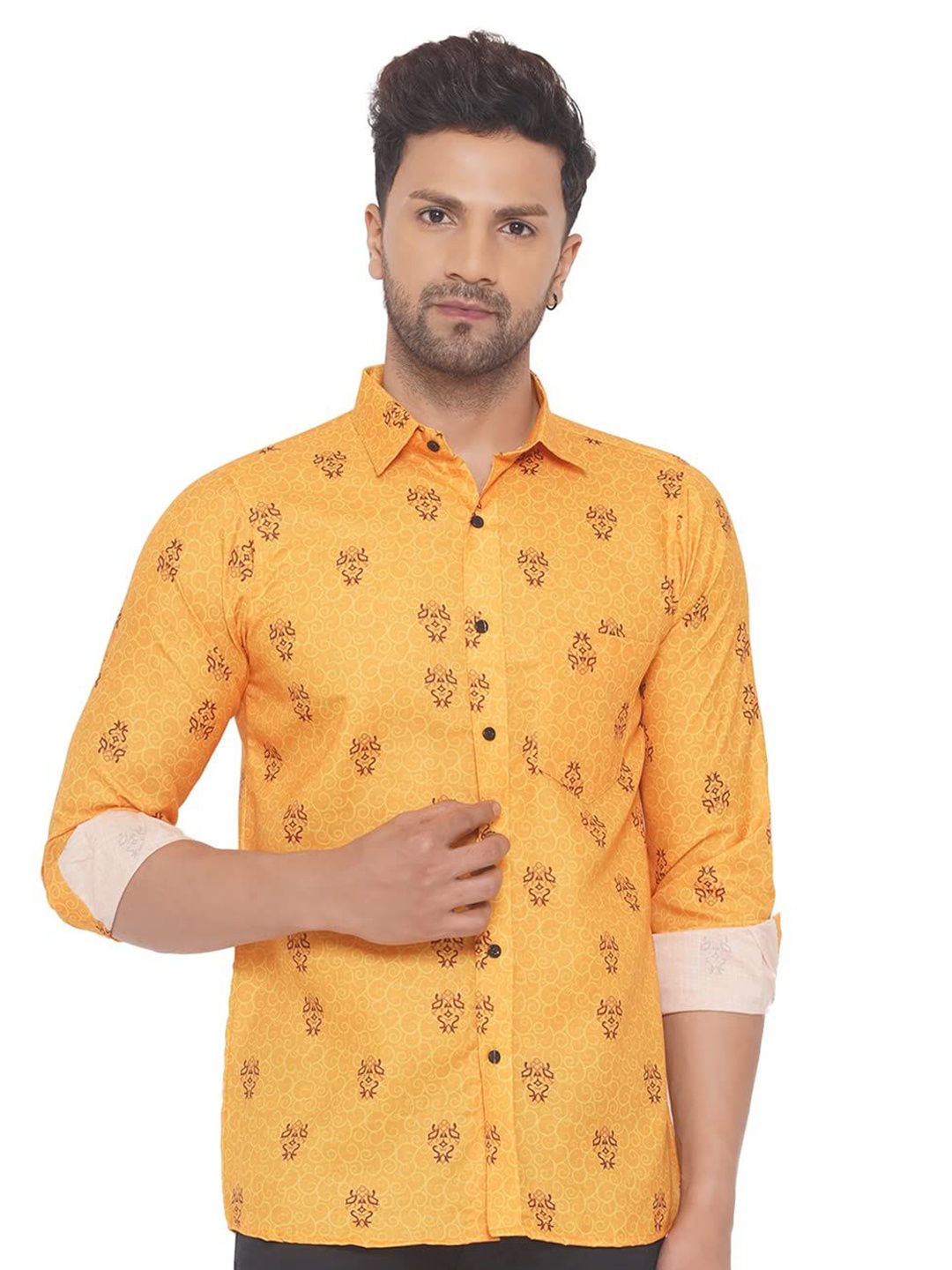 

VEERA PARIDHAAN Men Opaque Printed Casual Shirt, Yellow