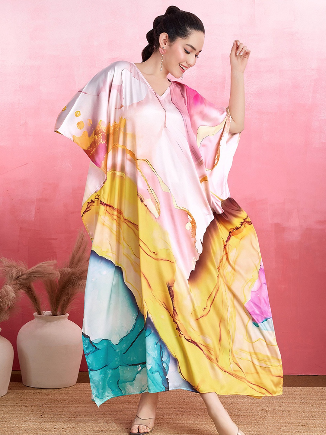

LABEL AARNA Crystal Cove Soft Satin Kaftan, Pink