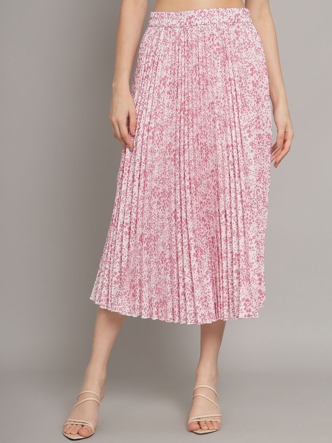 

OTABU Pleated A-Line Midi Skirt, Peach