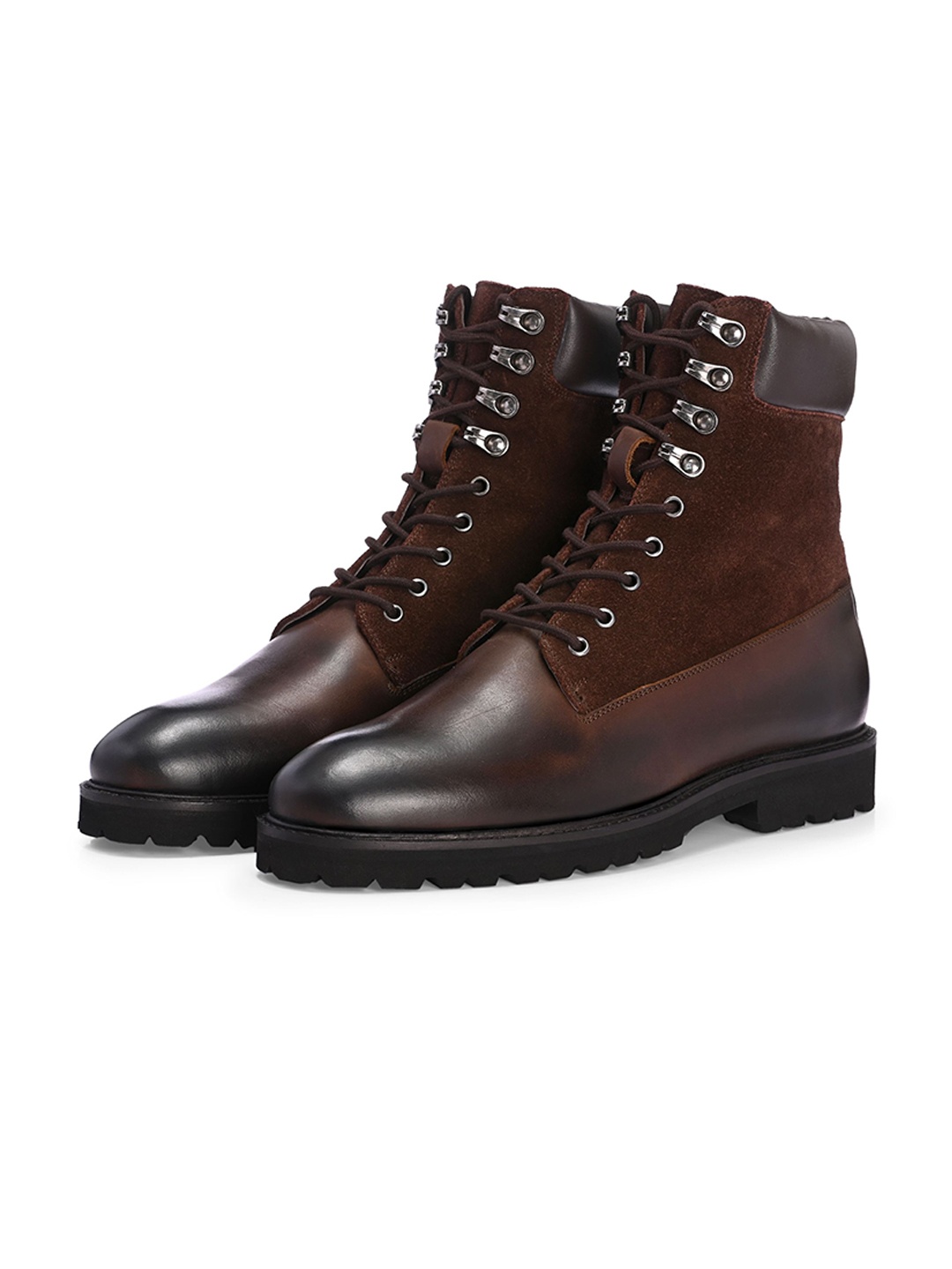 

MILLE DOLLARI Men Leather High-Angle Luxury Combat Hiking Boots, Brown