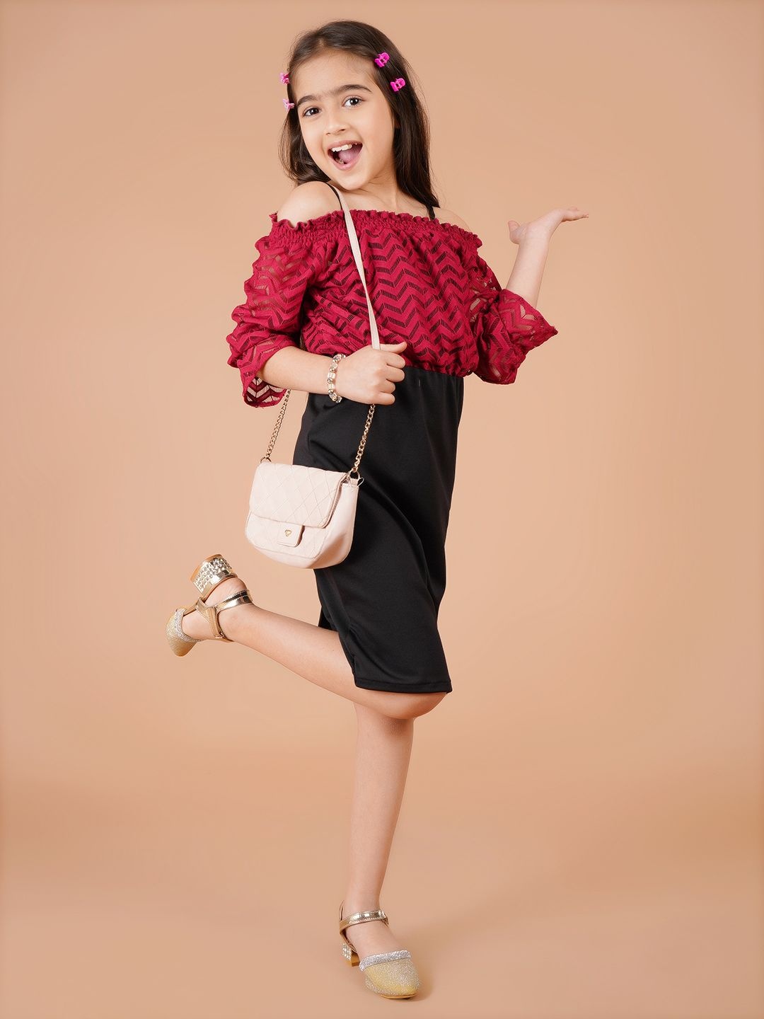 

Eavan Off-Shoulder Puff Sleeve Bodycon Mini Dress, Red