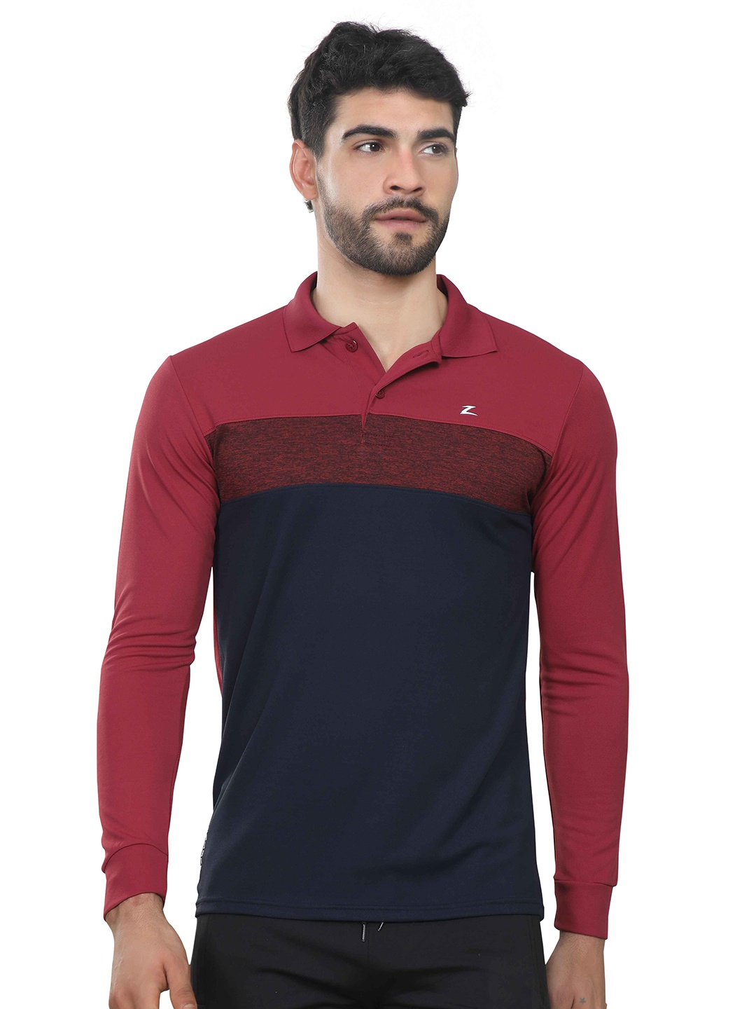 

Z Zagros Men Striped Polo Collar Pockets T-shirt, Burgundy