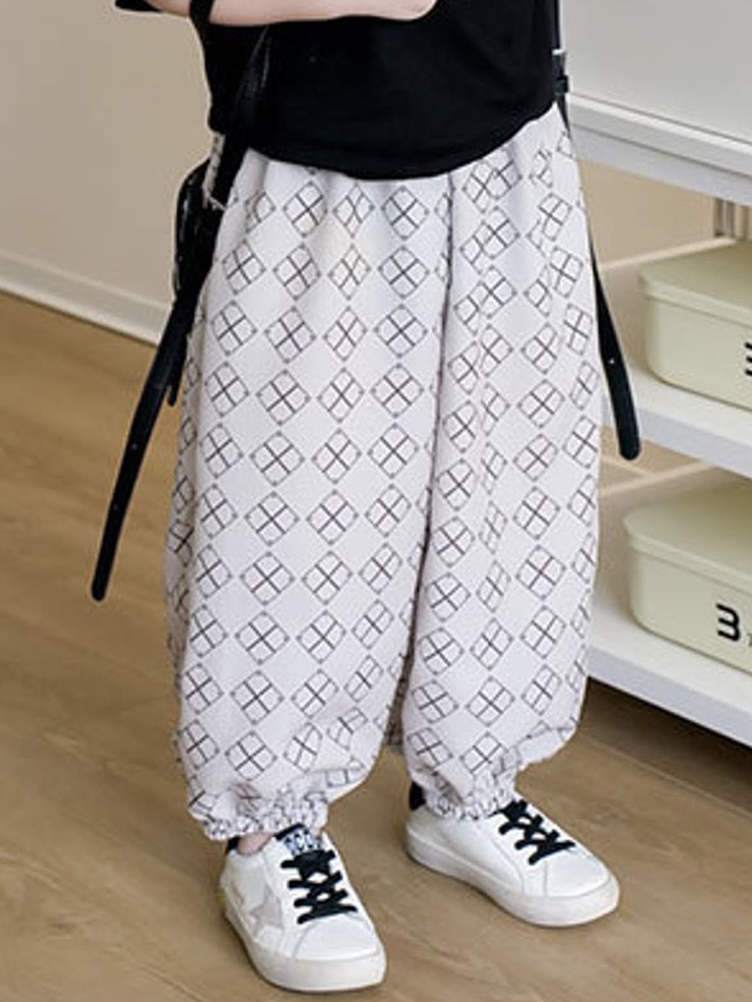 

LULU & SKY Boys Polka Dot Printed Loose Fit High-Rise Trousers, Beige