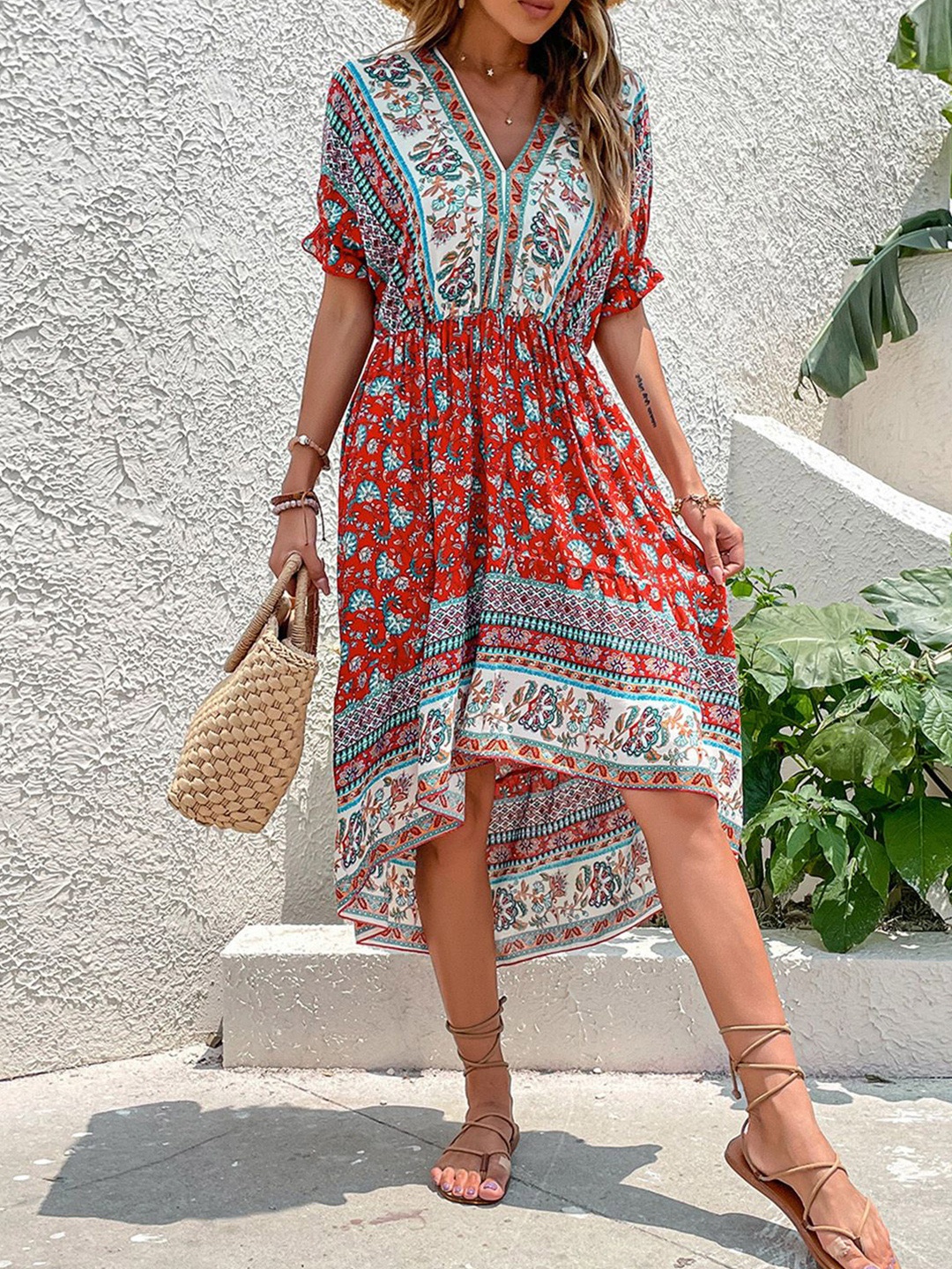 

JC Mode Ethnic Motifs Print Fit & Flare Dress, Maroon