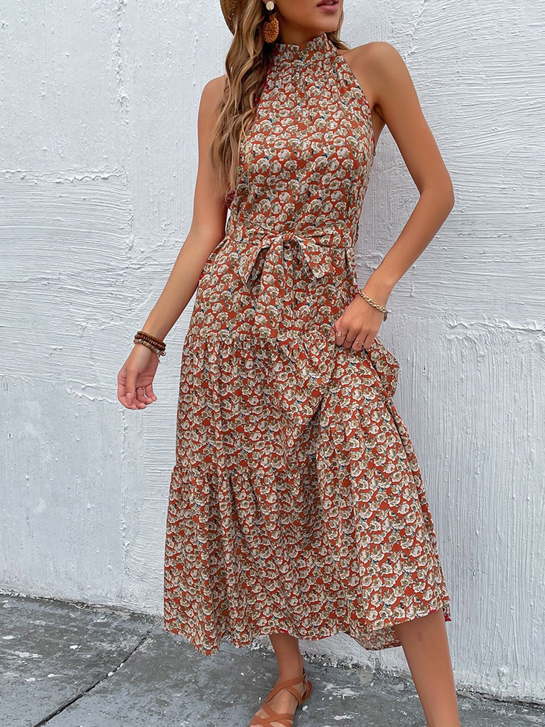 

JC Mode Floral Print Fit & Flare Midi Dress, Red