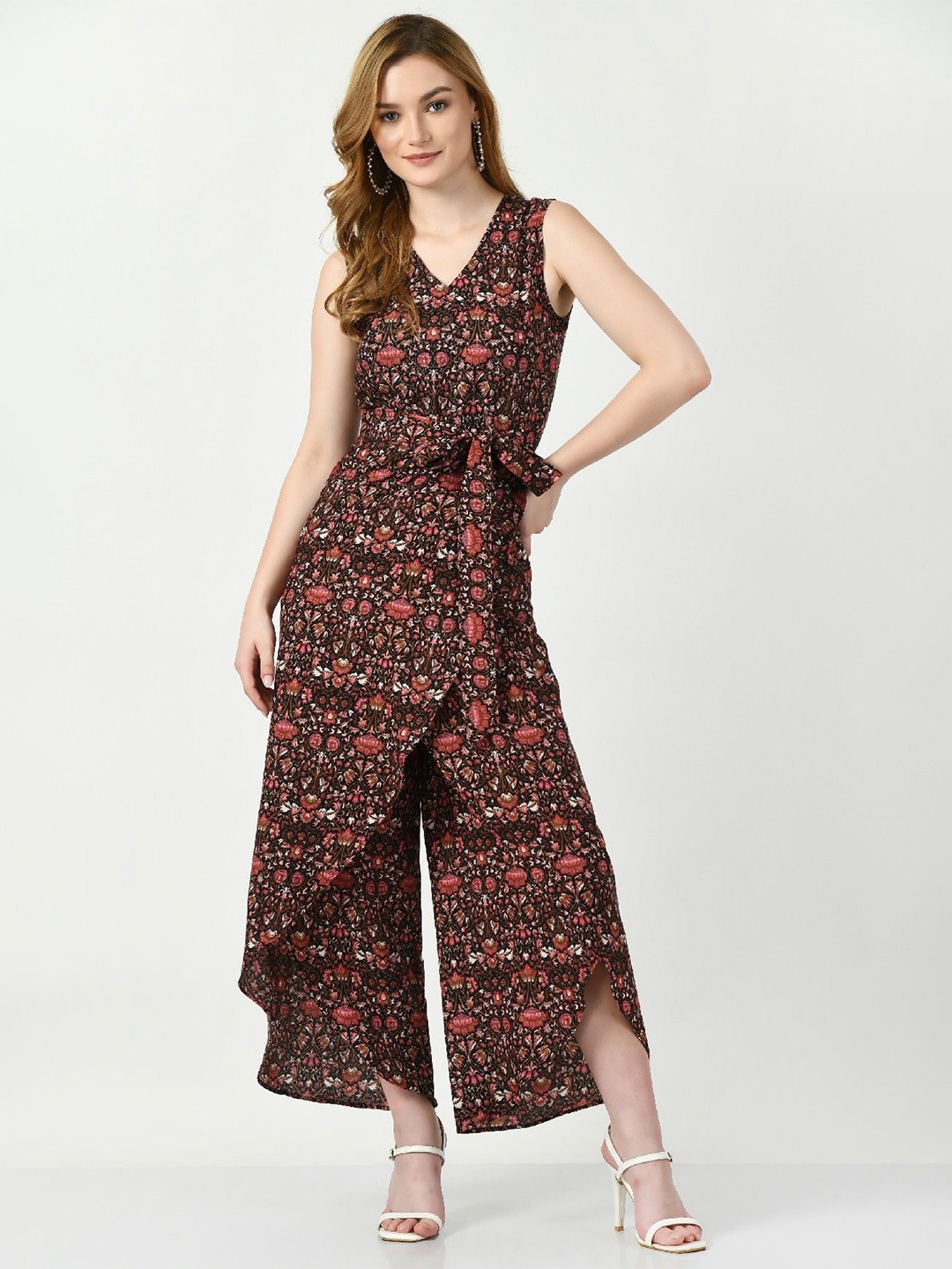 

COATTIRE Printed Culotte Jumpsuit, Brown