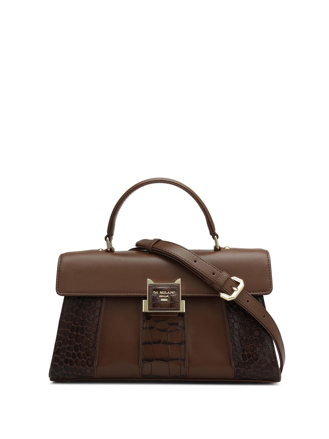 

Da Milano Textured Leather Structured Satchel, Brown