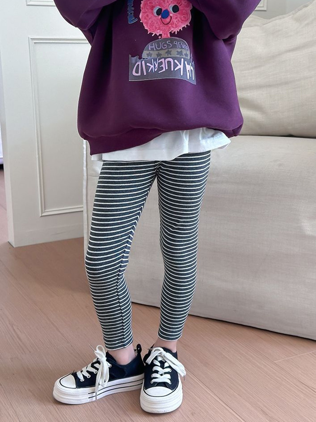 

LULU & SKY Girls Striped Mid-Rise Ankle-Length Leggings, Grey