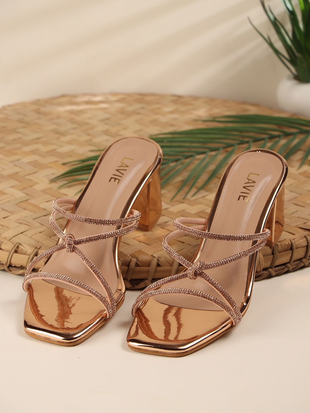 

Lavie Party Block Sandals with Buckles, Rose gold