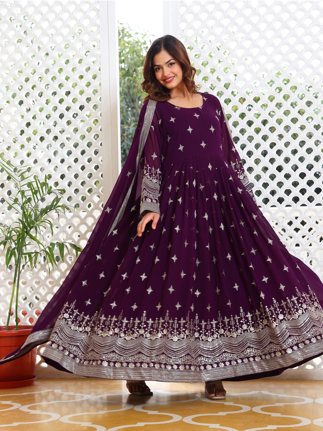 

KALINI Women Floral Embroidered Regular Kurta with Pyjamas & With Dupatta, Purple