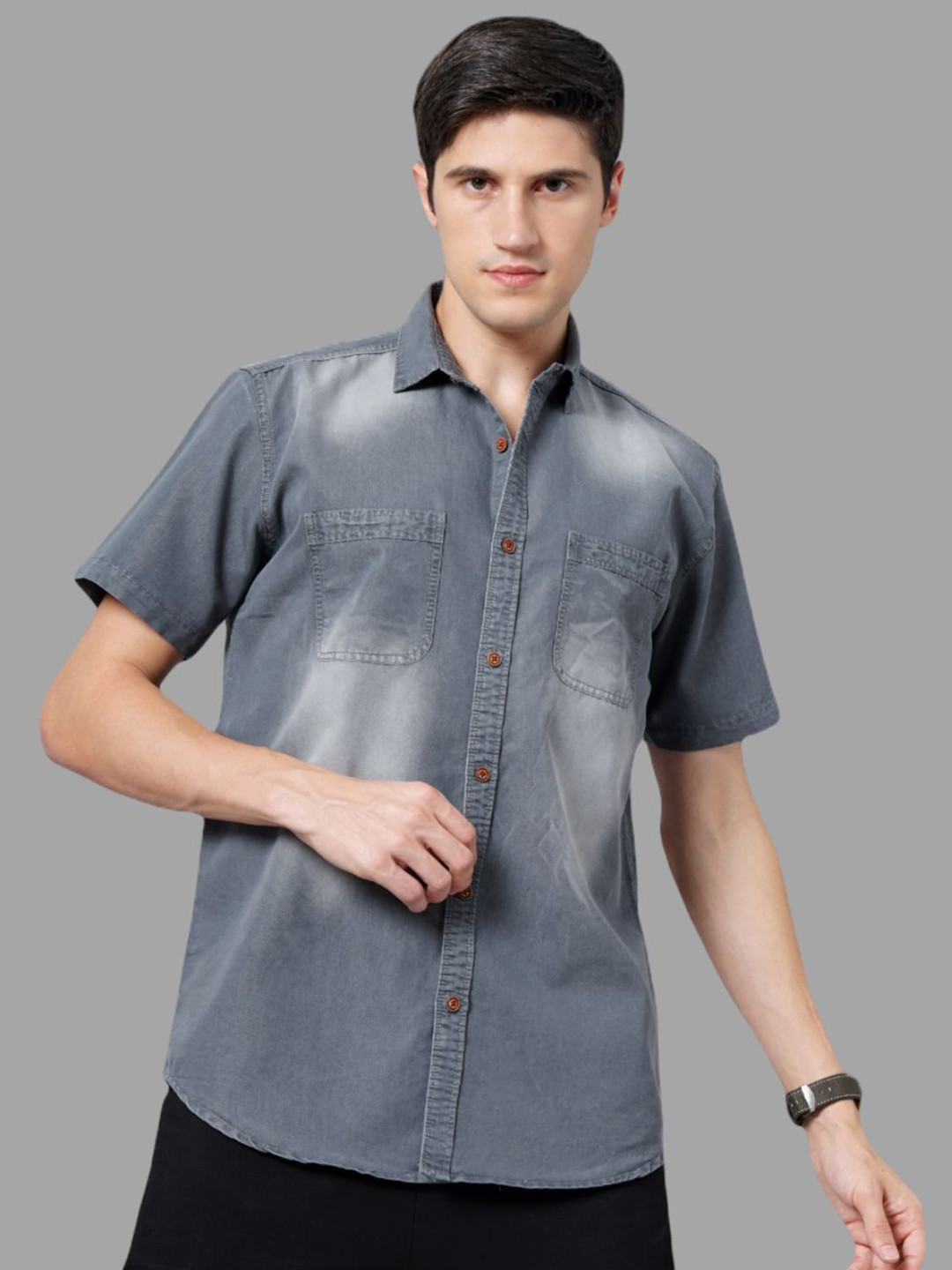 

FASHION GRAB Men Faded Opaque Faded Casual Shirt, Grey