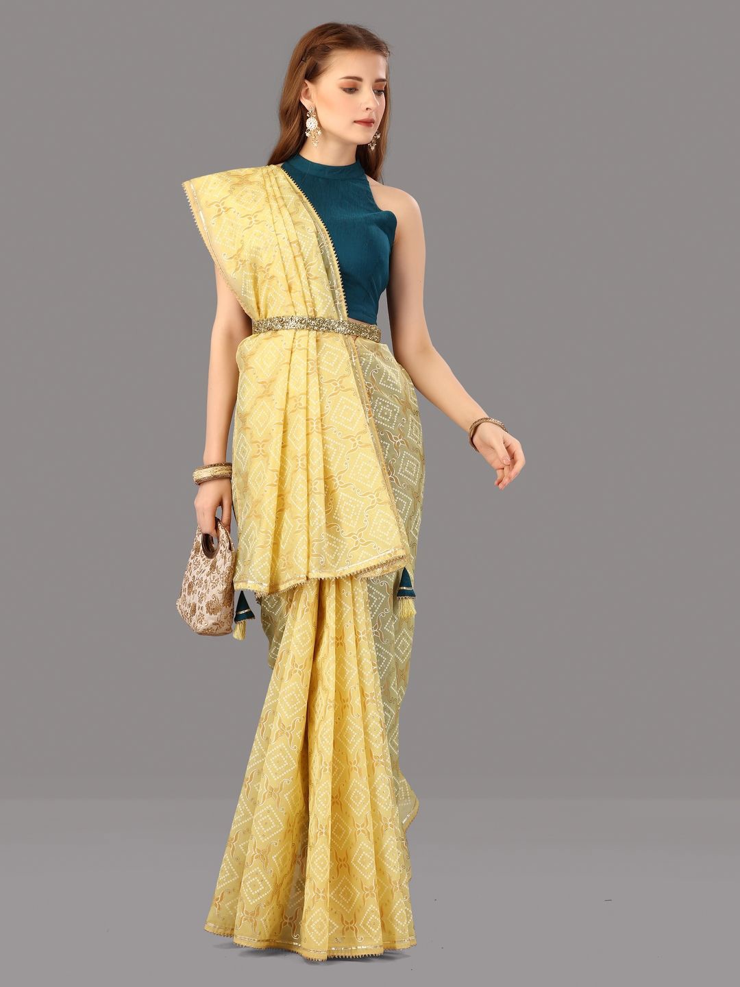 

Suha Bandhani Organza Saree, Yellow