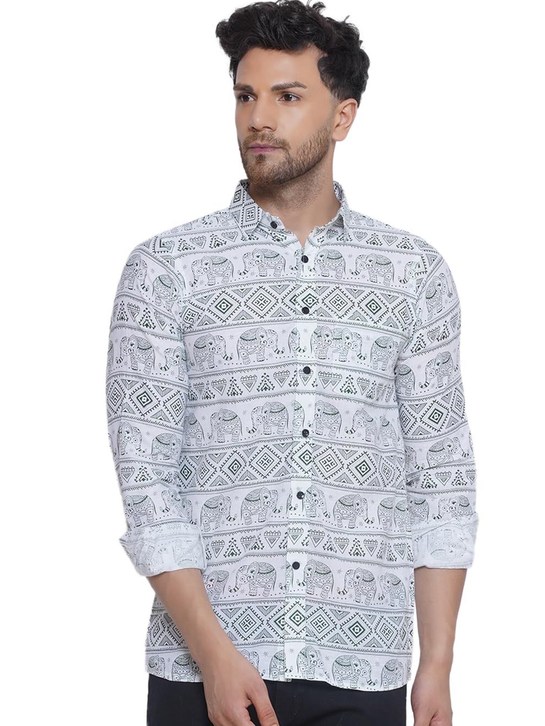 

VEERA PARIDHAAN Men Opaque Printed Casual Shirt, White