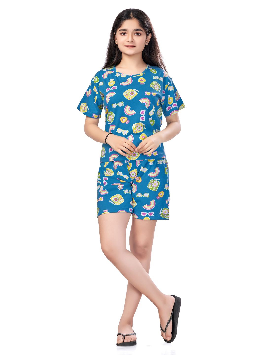 

Bloem Girls Printed T-shirt with Shorts, Blue