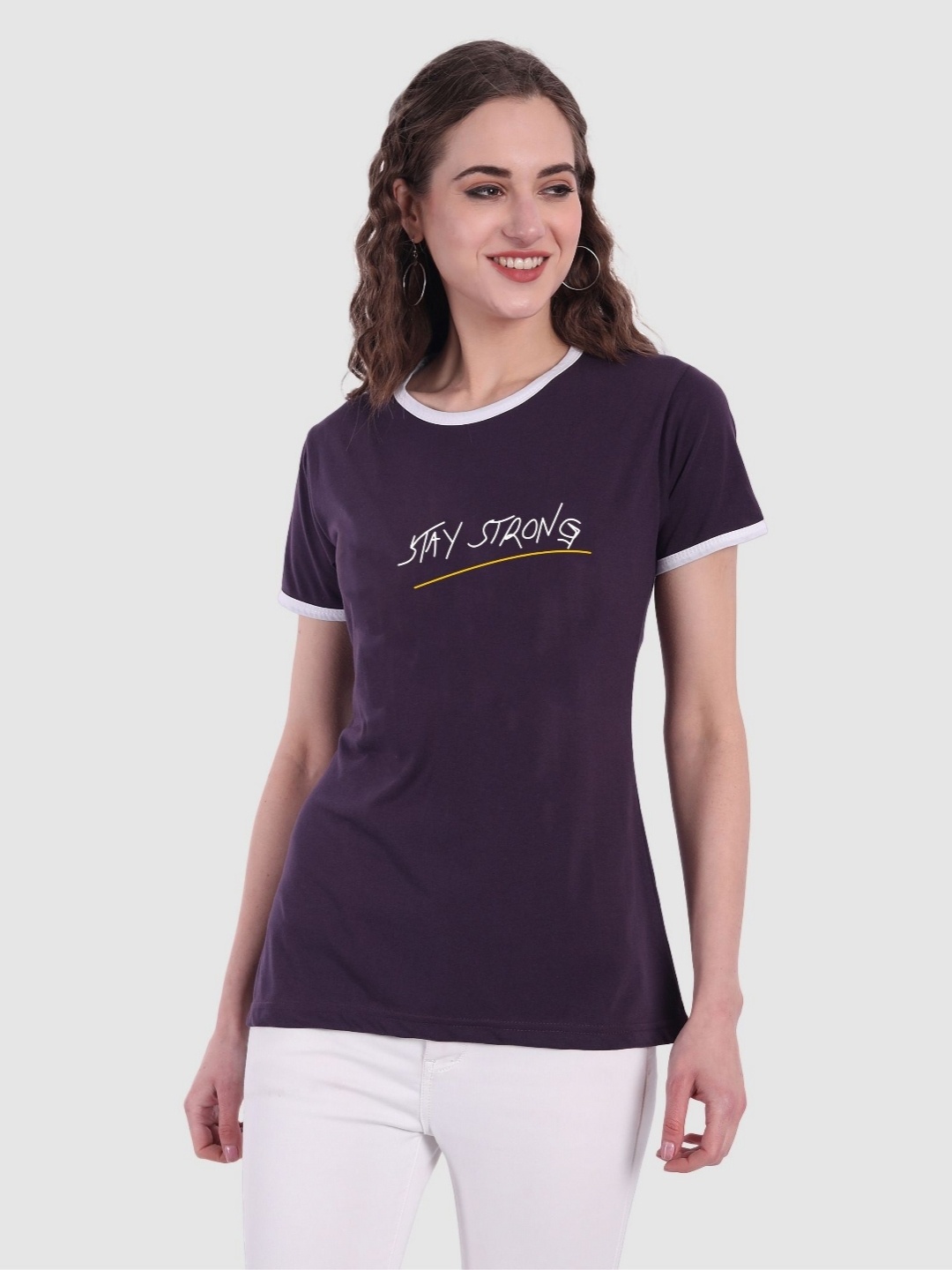 

Moda Rapido Women Printed Bio Finish Applique T-shirt, Purple