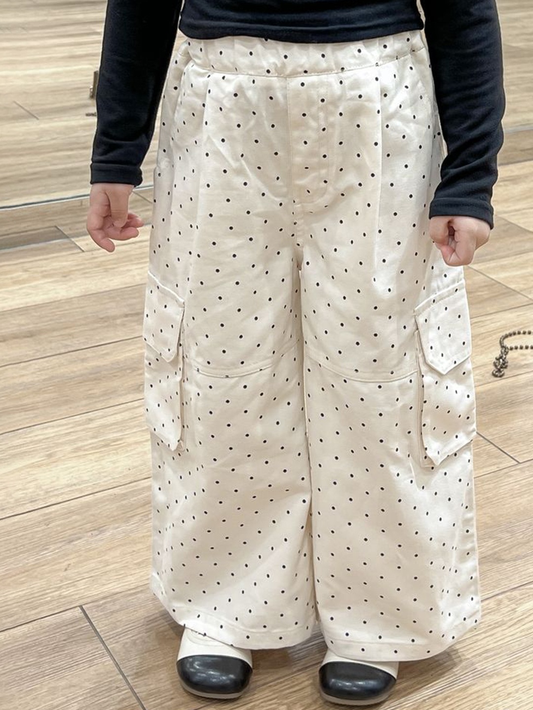 

LULU & SKY Girls Polka Dot Printed Loose Fit High-Rise Trousers, White