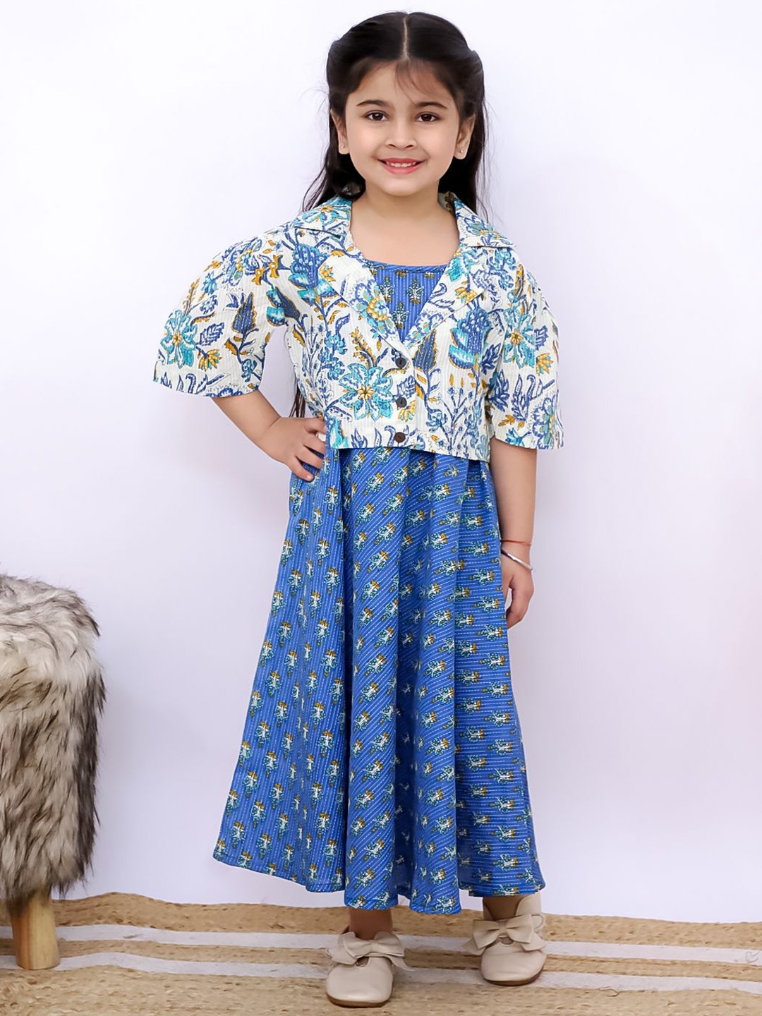 

UNBIND Printed Pure Cotton Fit & Flared Ethnic Dresses, Blue