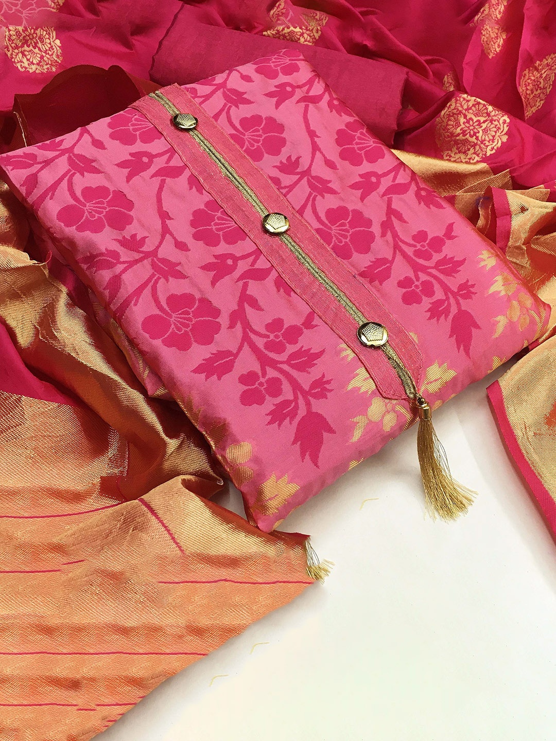 

SAINOOR Semi-Stitched Dress Material, Pink