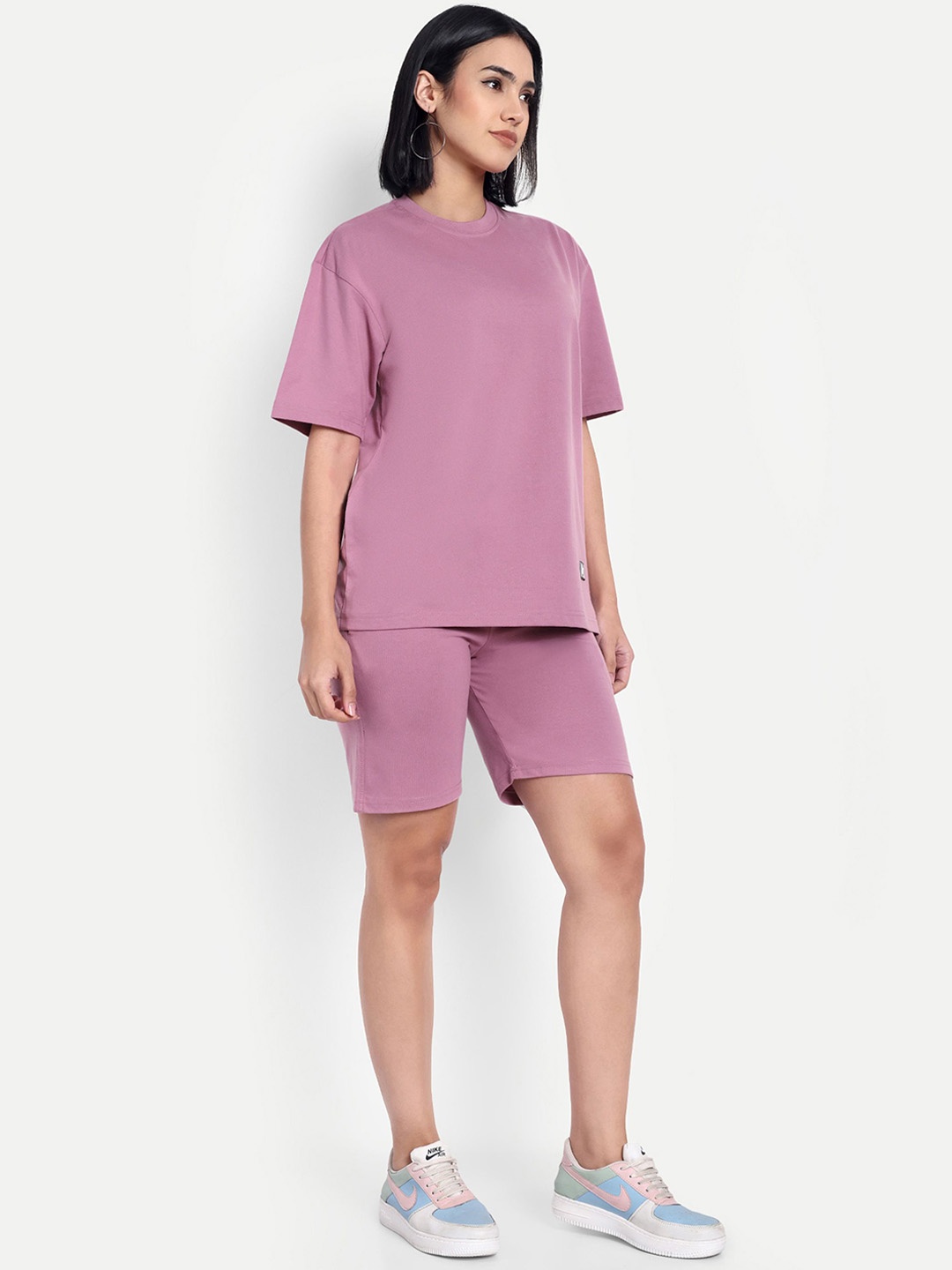 

HEATHEX Pure Cotton Round Neck T-Shirt With Shorts Co-ords, Pink