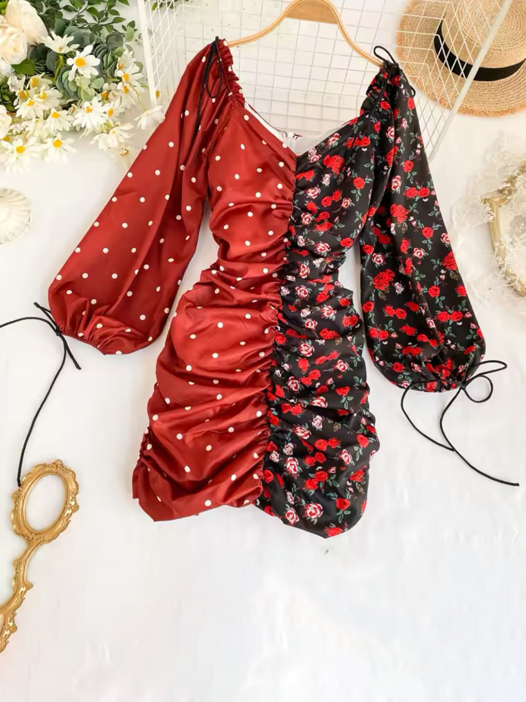 

MADE FOR HER LABEL Floral Print Puff Sleeve Maxi Dress, Red