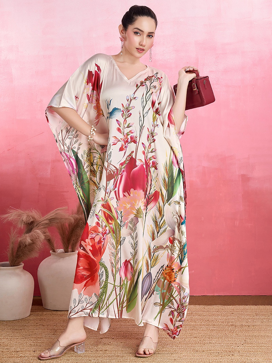 

LABEL AARNA Garden Bloom Soft Satin Kaftan, Multi