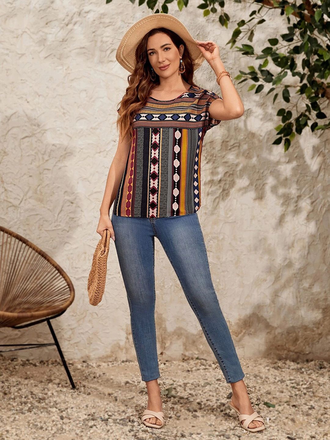

JC Mode Geometric Print Top, Multi