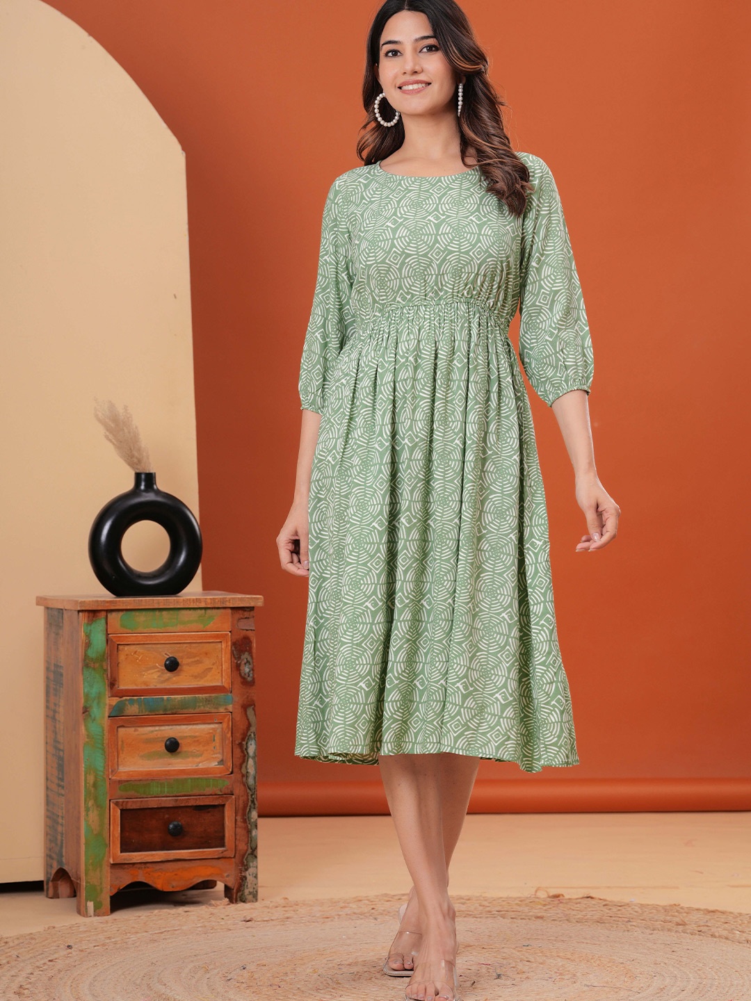 

SIDDHANAM Tie and Dye Print A-Line Dress, Sea green