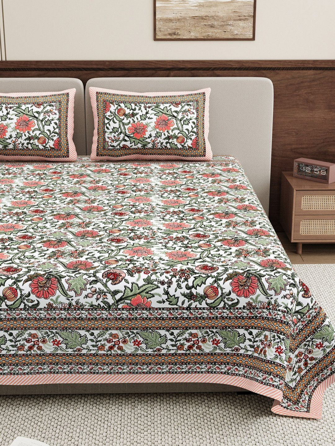 

BELLA CASA Red & White Floral 250 TC King Bedsheet with 2 Pillow Covers