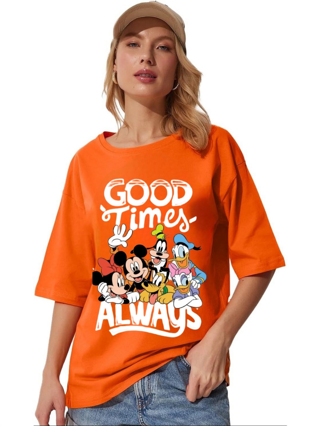 

RAYACLOSET Women Printed Applique T-shirt, Orange