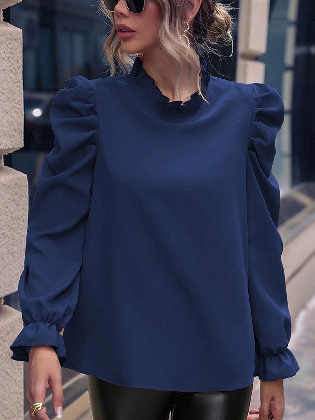 

JC Mode Puff Sleeve Top, Navy blue