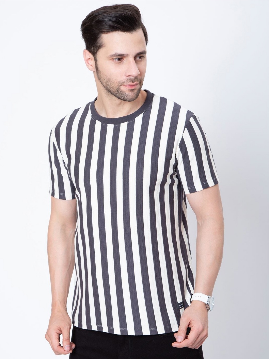 

Sparky Men Striped Pockets Slim Fit T-shirt, Grey