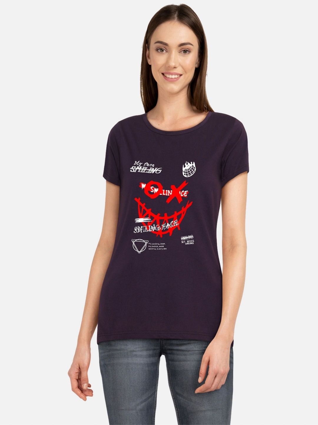 

Moda Rapido Women Printed Bio Finish Applique T-shirt, Purple