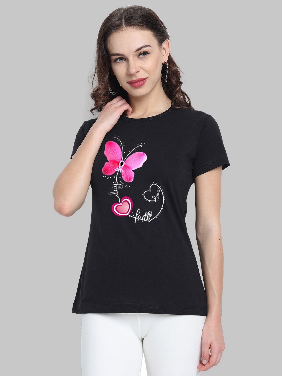 

Moda Rapido Women Printed Bio Finish Applique T-shirt, Black