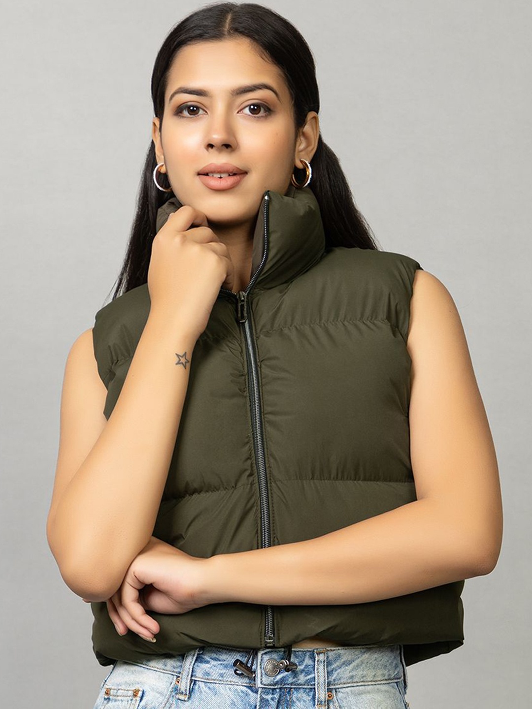 

BAYSTREET Women Water Resistant Puffer Jacket with Patchwork, Green