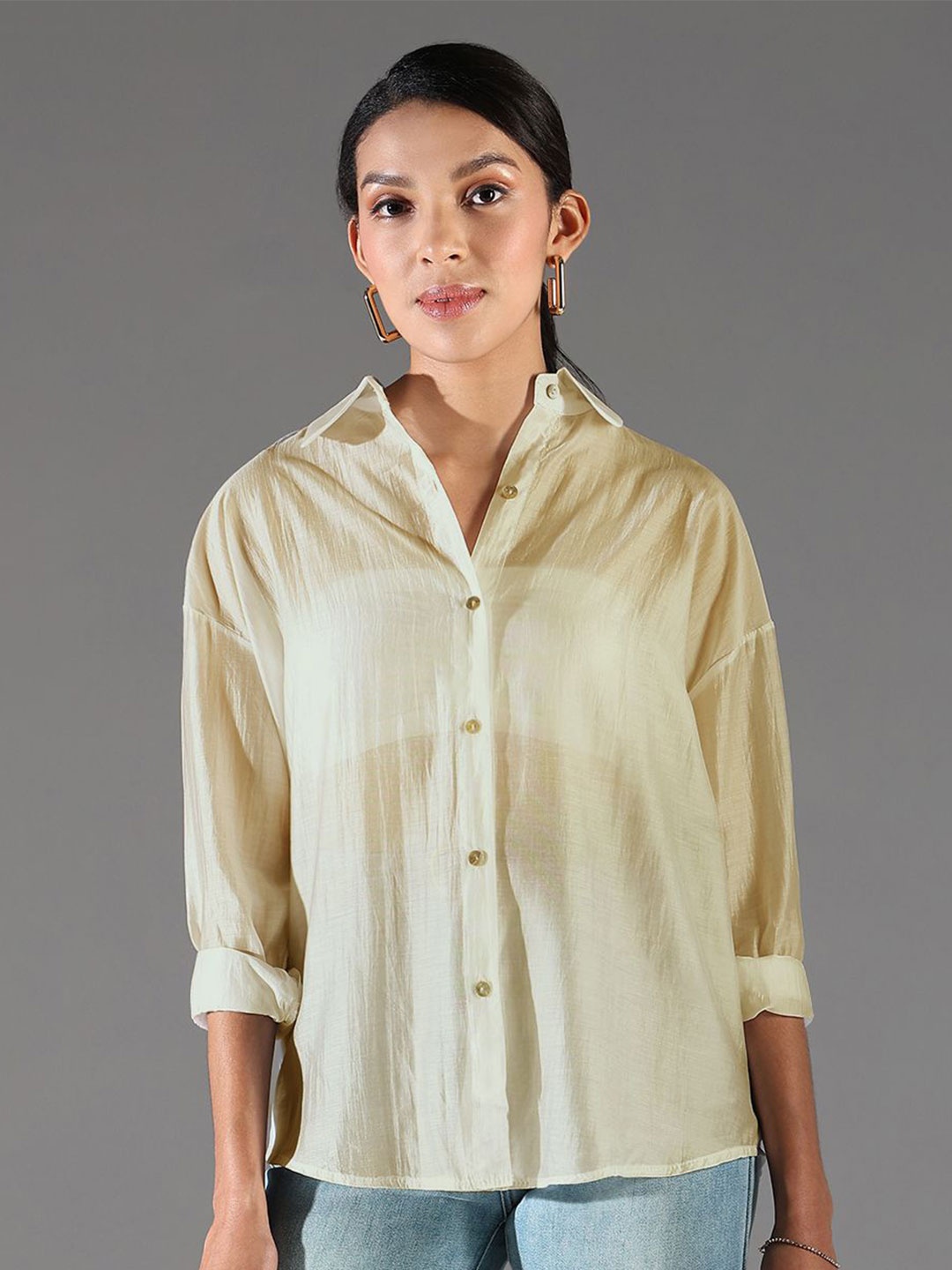 

SHOWOFF Women Comfort Semi Sheer Casual Shirt, Green