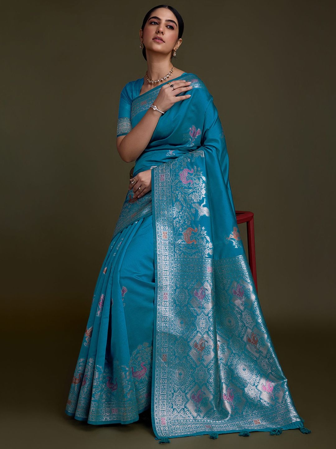 

Peachmode Woven Design Zari Pure Silk Banarasi Saree, Blue