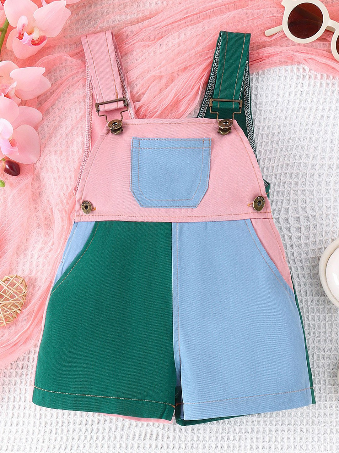 

LULU & SKY Infant Girls Colourblocked Cotton Dungaree, Pink