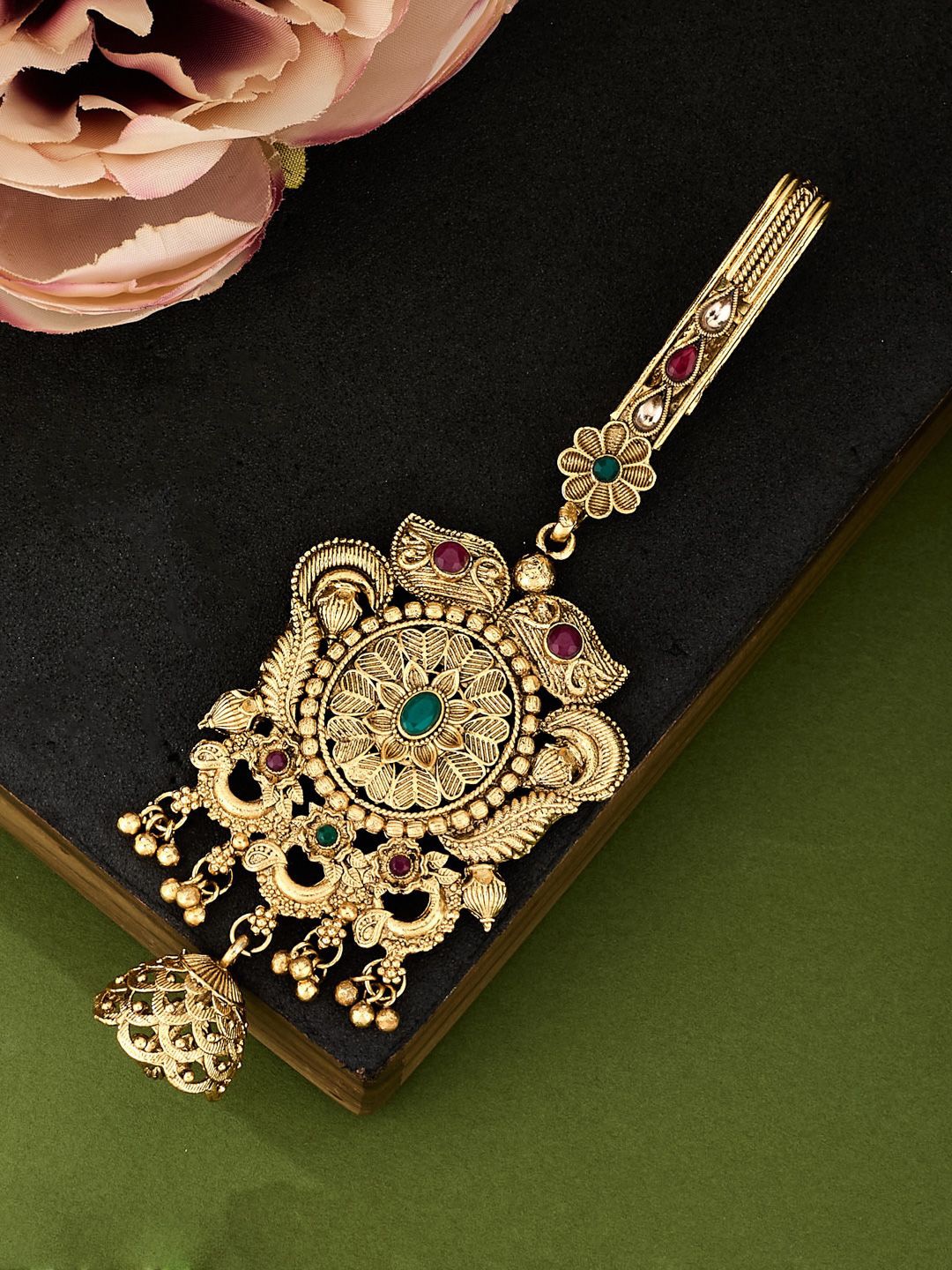 

ATIBELLE Gold-Plated Artificial Stones Studded Maang Tikka Head Jewellery