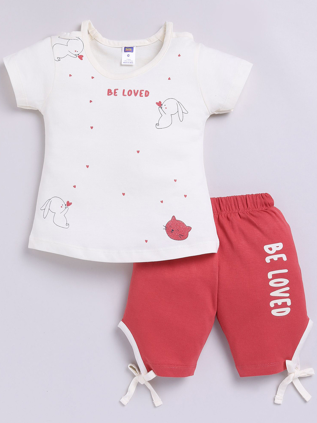 

Nottie Planet Girls Printed T-shirt with Shorts, Cream