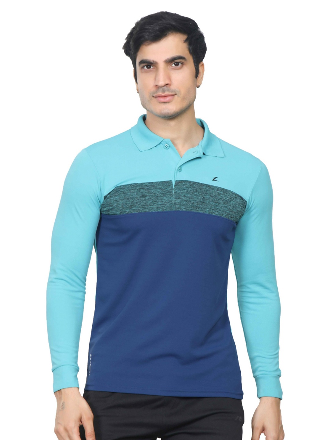 

Z Zagros Men Striped Polo Collar Pockets T-shirt, Turquoise blue