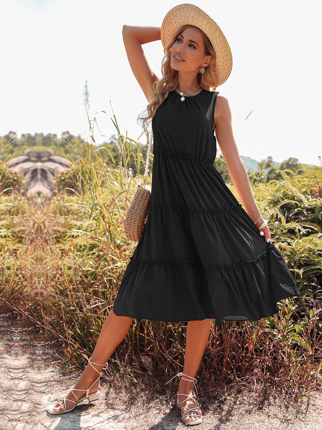 

JC Mode Fit & Flare Midi Dress, Black