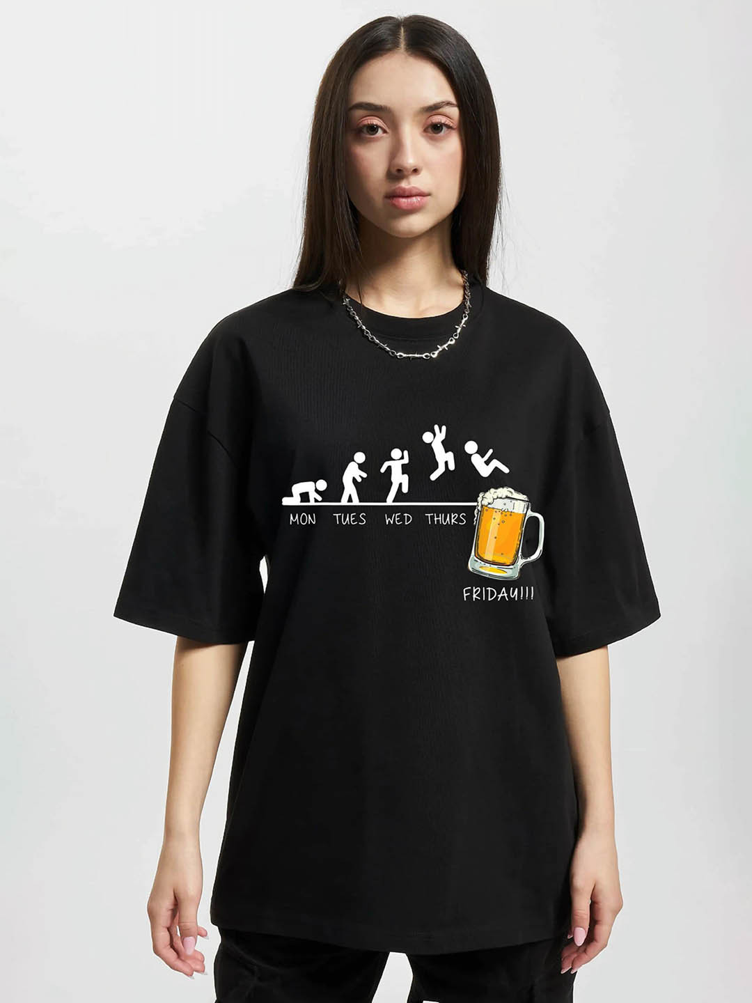 

RAYACLOSET Women Typography Printed Applique T-shirt, Black