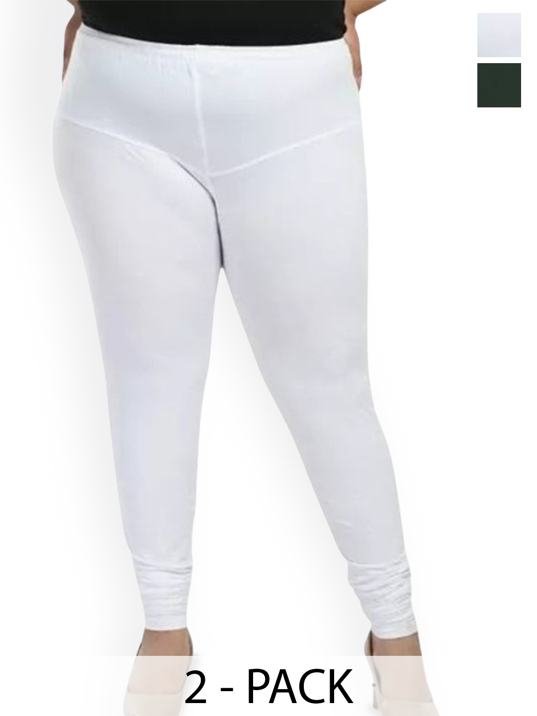 

URBAN KANYA Pack Of 2 Mid-Rise Churidar-Length Leggings, Green