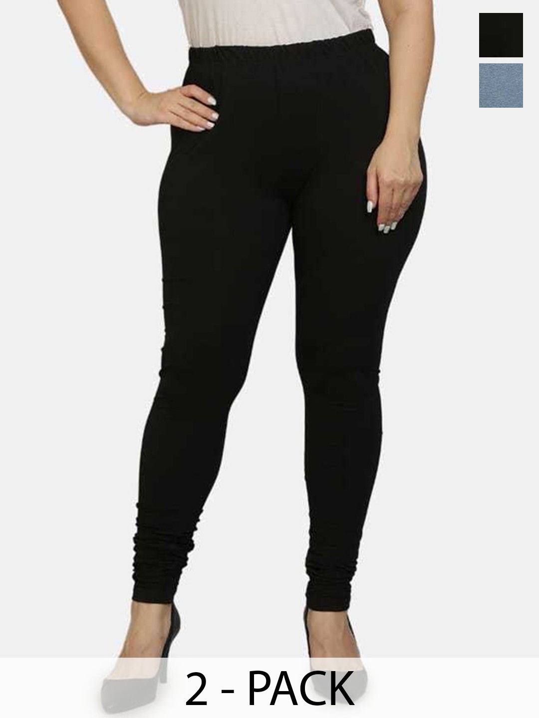 

URBAN KANYA Pack Of 2 Mid-Rise Churidar-Length Leggings, Black
