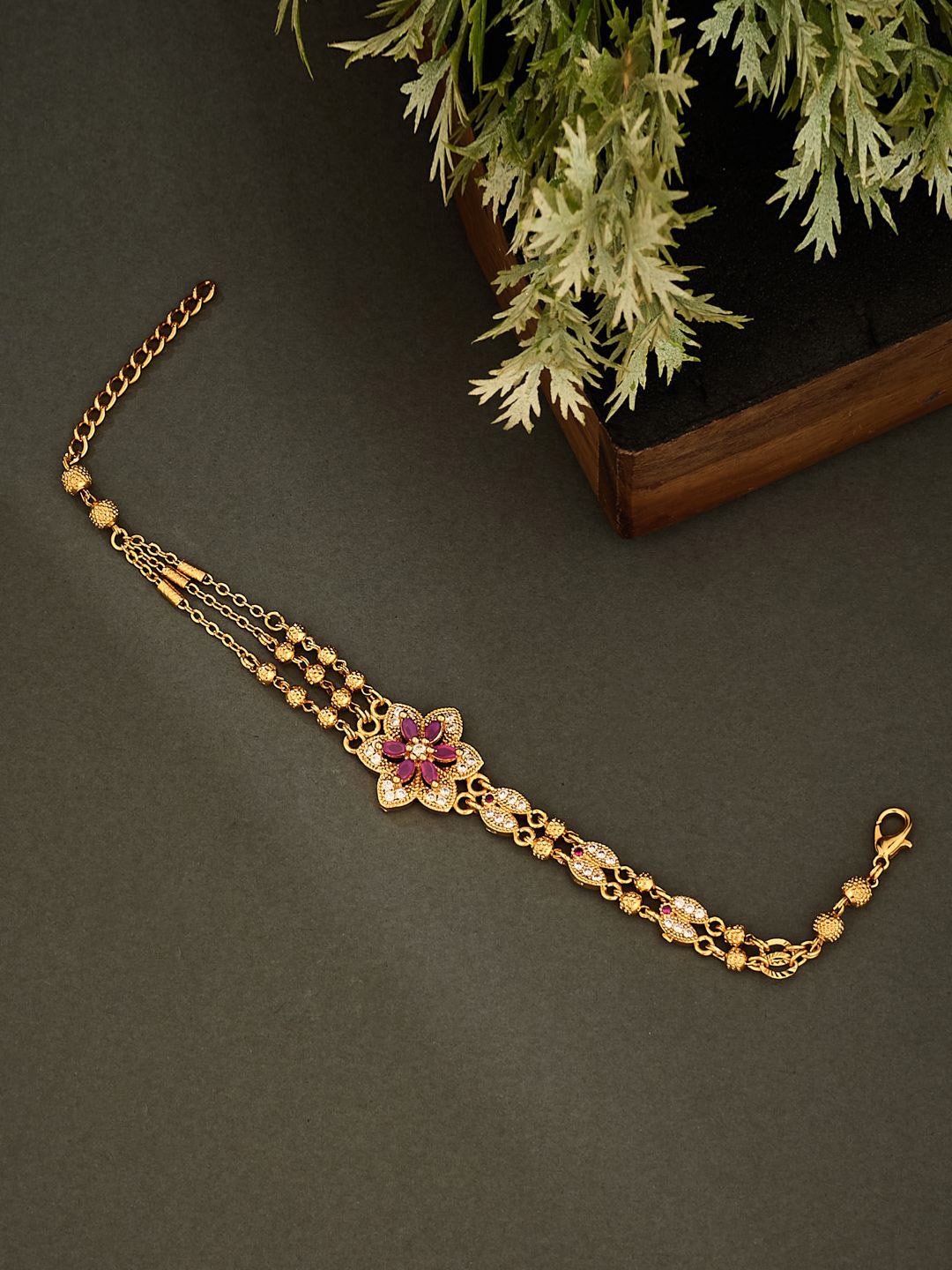 

ATIBELLE Rose Gold-Plated Artificial Stones and Beads Mangalsutra