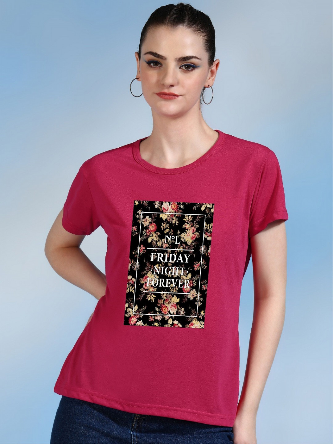 

Moda Rapido Women Printed Bio Finish T-shirt, Pink