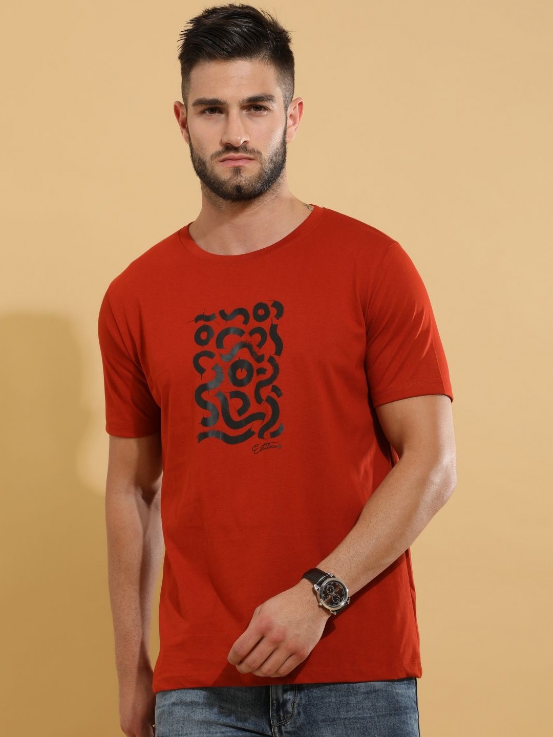 

Estilocus Men Applique T-shirt, Orange