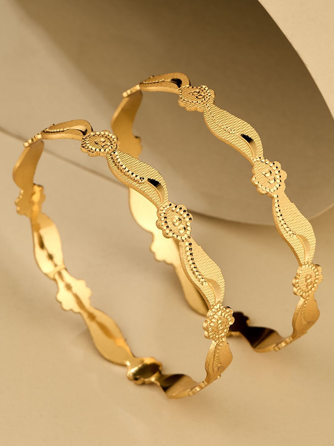 

ATIBELLE Set Of 2 Gold Plated Stone- Studded Bangles